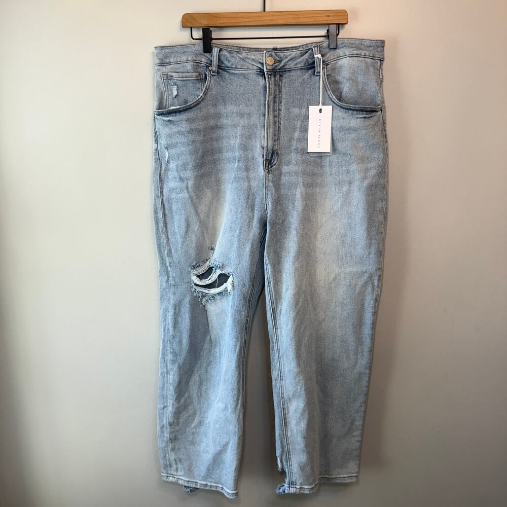 Risen Women's High Rise Distressed Straight Leg Jeans Light Wash Size 3XL